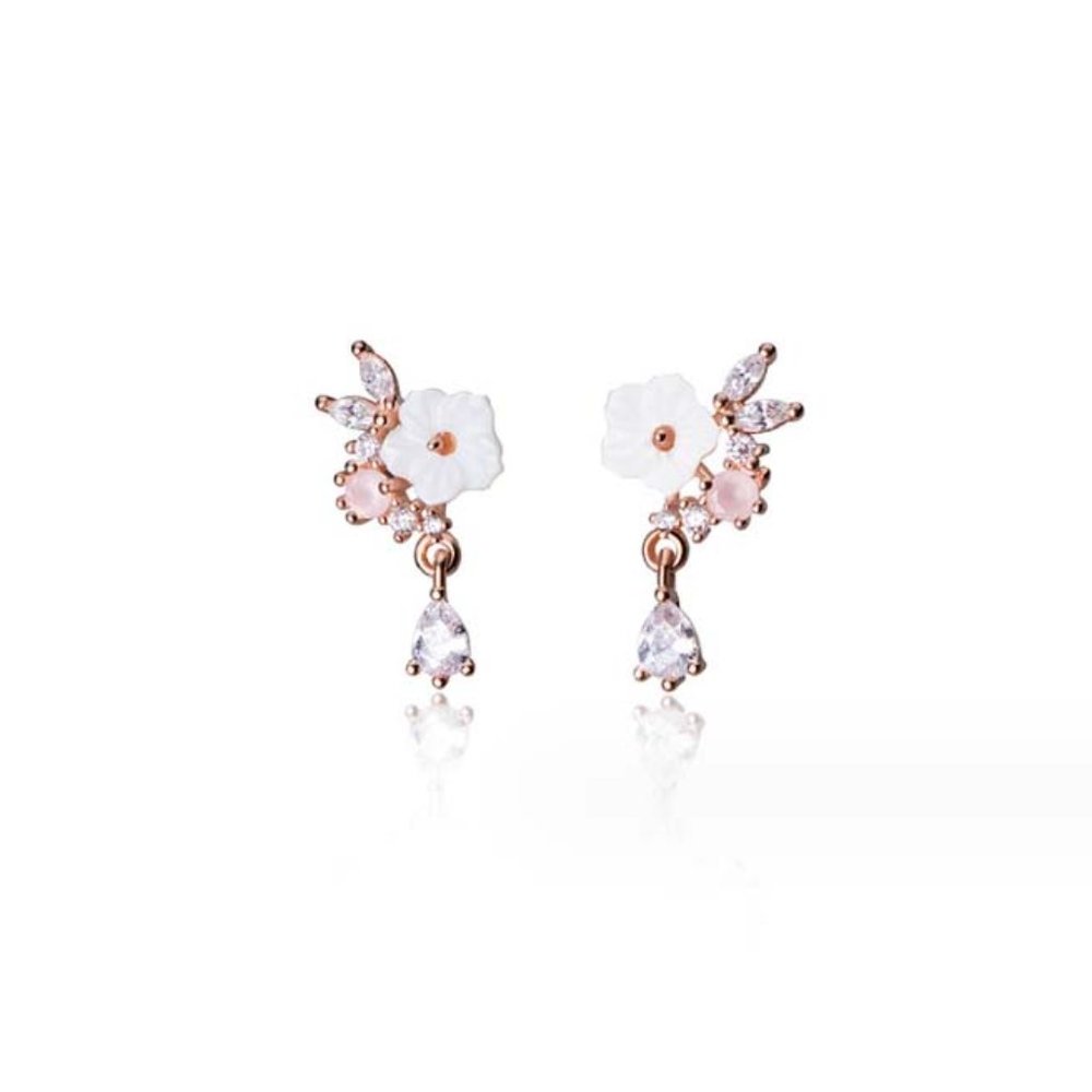 Sterling Silver Crystal Flower Earrings Delicate Minimal Floral Earrings Studs - Picture 5 of 8
